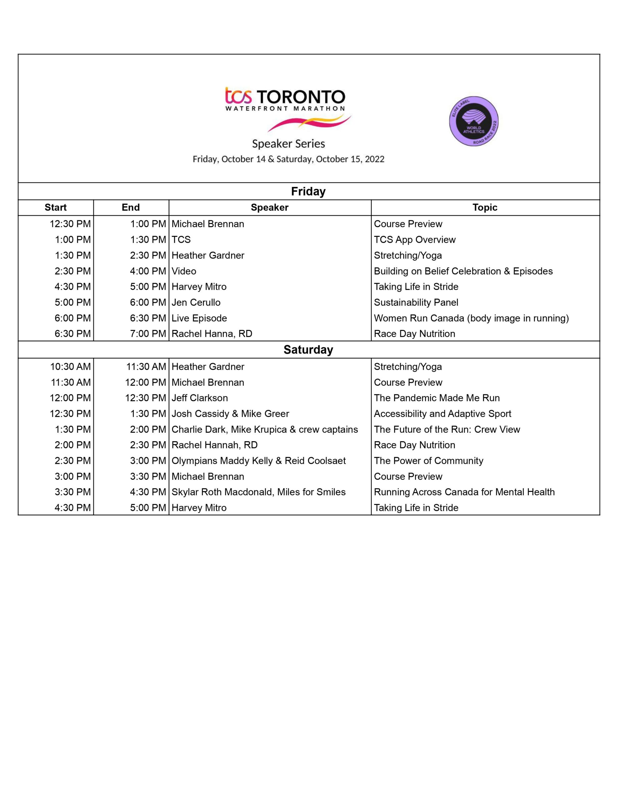 Speaker Series Schedule Sheet1 Toronto Waterfront Marathon Speaker series schedule sheet1 toronto waterfront marathon